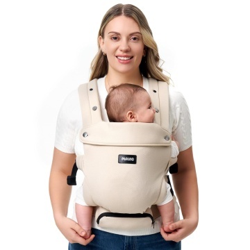 Marsupiu Ergonomic pentru Bebelusi Mavio®, 0-9 Luni, 3.2-11 Kg, Air Mesh Respirabil, Suport pentru Spate si Solduri, Bretele Incrucisate, Catarame Sigure, Protectie UV Ajustabila, Suport Captusit pentru Gat, Pozitie Ergonomica M si C, Bej - Img 2