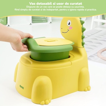 Olita pentru Copii Mavio®, Model Dinozaur, Colac Moale, Design Ergonomic, Non-Toxic, Varsta 1-6 Ani, Compartiment Detasabil, Maner Transport, Usor de Curatat, Picioare Anti-derapante, Galben - Img 7