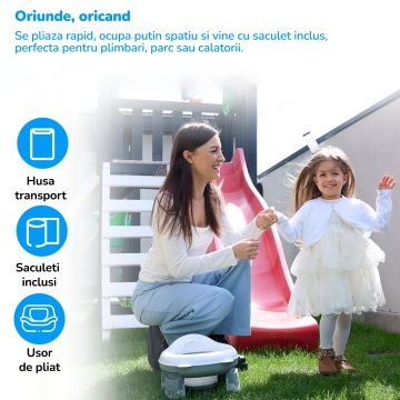 Olita Portabila Copii Mavio®, Reductor WC Pliabil, Saculeti Inclusi, Husa Transport, Capac, Varsta 1-3 Ani, Usor de Curatat, Fara BPA, Picioare Anti-derapante, Gri - Img 5