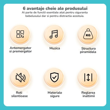 Premergator Copii 2 in 1 Mavio®, Model MyRide, Rotobil pentru Bebelusi, Mod Antemergator, Varsta Recomandata 3-36 Luni, Pliabil, Inaltime Ajustabila, Jucarii Interactive, Anti Cadere, Roti 360 Grade, Masuta Mancare, Tavita, Cos Baschet, Gri - Img 3