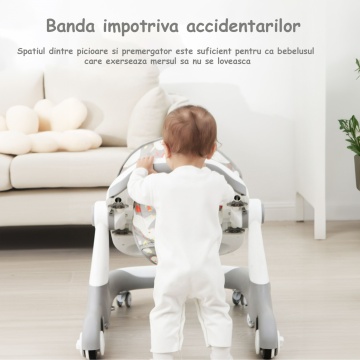 Premergator Reglabil pentru Bebelusi cu Varsta intre 12-18 Luni, Pliabil cu 3 Jucarii, Material Respirabil, Greutatea Maxima Suportata 30 kg, Gri - Img 6