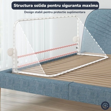 Resigilat - Bariera de Protectie Laterala pentru Pat Mavio®, 180 x 60 cm, Bariera Siguranta Pat Copii, Cadru Otel, Material Oxford 300D + Poliester, Inaltime 60 cm, Pliabila, Sistem Fixare Sigur pentru Saltea, Gri - Img 3