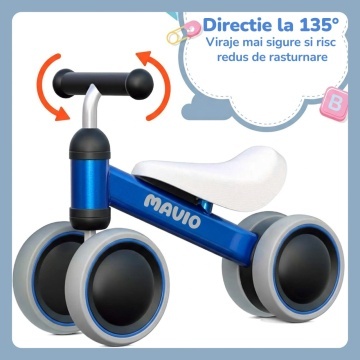 Resigilat - Bicicleta de Echilibru Mavio®, Pentru Copii 12-24 Luni, Greutate Maxima 15 kg, Cadru din Otel Carbon, Roti EVA + PP, Sa Confortabila, Ghidon Stabil, Design Usor si Compact, Ajuta la Dezvoltarea Echilibrului si Coordonarii, Culoare Albastru - Img 4