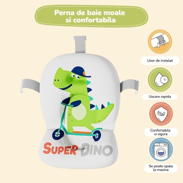 Resigilat - Cadita Pliabila pentru Bebelusi Mavio®, Model Little Dino, 0 - 36 Luni, 32 Litri, 63 cm, Perna de Baie Hipoalergenica, Termometru Incorporat, Suport Cap de Dus, Dop Scurgere, Picioare Antiderapante, Gaura Agatare, Verde - Img 6