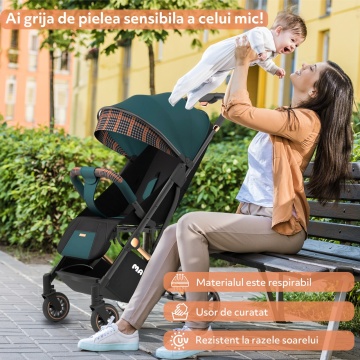 Resigilat - Carucior Sport pentru Copii Mavio®, Suport Jucarii, Aluminiu, Roti cu Suspensie, Pliabil, Tip Troller, Sistem Dublu de Blocare, Centura Siguranta, Verde - Img 2