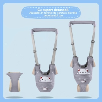 Resigilat - Ham Premergator, Mavio®, Bebelusi 9-24 Luni, Multifunctional, Material Respirabil, Complet Ajustabil si Ergonomic, Suport Inghinal Detasabil, Protectie Spate Parinti, Sistem Siguranta Dublu, Gri - Img 5