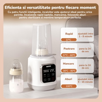 Resigilat - Incalzitor Biberon Mavio® pentru Bebelusi, 7in1, Functii: Incalzire Mancare, Dezghetare Rapida, Sterilizare, Pastrare la Cald 24 Ore, 35 - 60°C, 400W, Control Touch, Fara BPA, Alb - Img 2