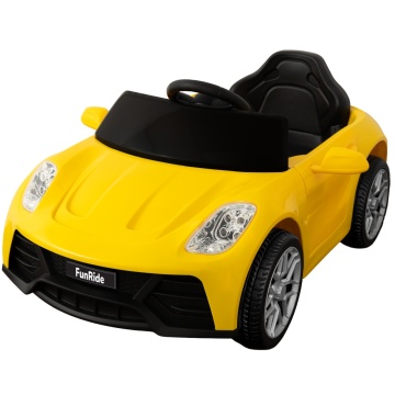 Resigilat - Masinuta Electrica Mavio®, Model FunRide, Copii 3 - 8 Ani, Telecomanda, Viteza 5km/h, Doua Motoare, Faruri, Cauciucuri EVA, Oglinzi, Galben