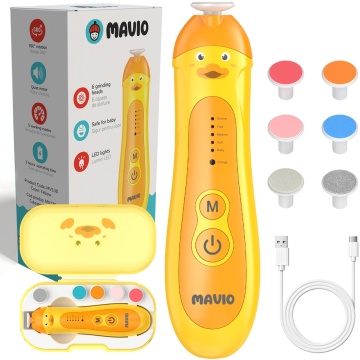 Resigilat - Pila Electrica de Unghii pentru Bebelusi si Copii Mavio®, Model Ratusca, 5 Viteze, Motor Silentios, Lumina LED, 6 Capete Interschimbabile, Cablu Type-C Inclus, Galben