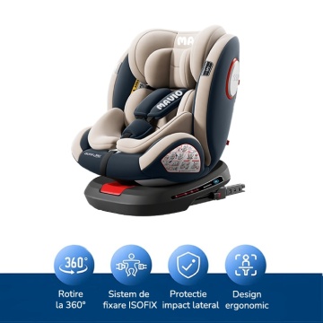 Resigilat - Scaun Auto Bebelusi Mavio®, Model Asento, 40-150 cm, 360 de grade, ISOFIX, Copii intre 0 - 12 ani, Omologat i-Size R129, Bej Gri - Img 3
