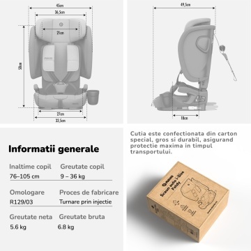Resigilat - Scaun Auto Bebelusi Mavio®, Model Foldy, 76-150 cm, Unghi Reglabil, ISOFIX, Copii intre 18 luni - 12 ani, Pliabil, Omologat i-Size R129, Protectie Impact Lateral, Centura de Siguranta 5 Puncte, Tetiera Reglabila, Husa Detasabila, Negru - Img 9