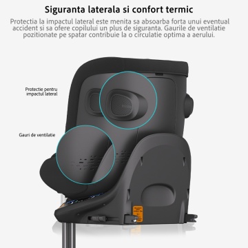 Resigilat - Scaun Auto Bebelusi Mavio®, Model Shield, Picior Fixare, 40-105, Rotire 360 Grade, Unghi Reglabil, ISOFIX, Copii 0 luni - 4 ani, Spatar Rabatabil, Omologat i-Size R129, Protectie Impact Lateral, Centura de Siguranta 5 Puncte, Tetiera Reglabila - Img 5