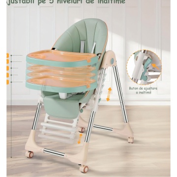 Resigilat - Scaun de Masa 3in1 pentru Bebelusi si Copii, Varsta 6-72 luni, Inaltime Ajustabila, Centura de Siguranta in 5 Puncte, Tavita Reglabila si Detasabila, Greutate Maxima 50kg, Verde - Img 5