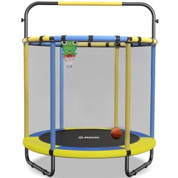 Resigilat - Trambulina pentru Copii Mavio®, 140 cm, Interior/Exterior, cu Bara de Sustinere, Cos si Minge de Baschet Incluse, Plasa de Protectie Interioara, Cadru din Otel Galvanizat, Design Anti-Cadere, Capacitate 45 kg, Sigura si Stabila