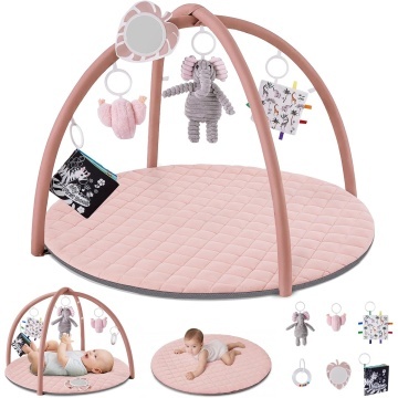 Saltea Activitati Mavio®, Centru de Joaca pentru Bebelusi 0-36 Luni, Arcada cu Jucarii Suspendate, Joc de Dezvoltare Multi-Mod, Stimulare Senzoriala, Jucarii Multiple, Dimensiune 85 x 85 x 50 cm, Roz