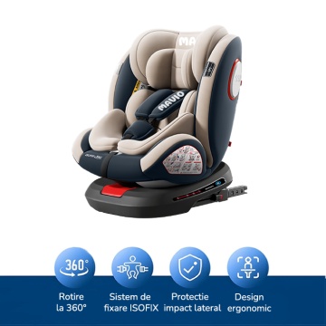 Scaun Auto Bebelusi Mavio®, Model Asento, 40-150 cm, 360 de grade, ISOFIX, Copii intre 0 - 12 ani, Omologat i-Size R129, Bej Gri - Img 3