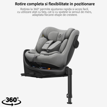 Scaun Auto Bebelusi Mavio®, Model Shield, Picior Fixare, 40-105 cm, Rotire 360 Grade, Unghi Reglabil, ISOFIX, Copii 0 luni - 4 ani, Spatar Rabatabil, Omologat i-Size R129, Protectie Impact Lateral, Centura de Siguranta 5 Puncte, Tetiera Reglabila, Gri - Img 3