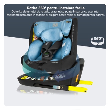 Scaun Auto Bebelusi Mavio®, Model Traveler, Rotatie 360 de grade, ISOFIX, Copii intre 0 - 12 ani, Omologat i-Size R129, Negru/ Albastru - Img 4