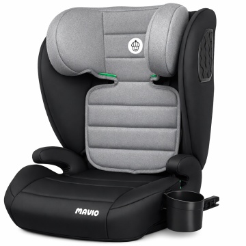 Scaun Auto Copii Mavio®, Model Venture, ISOFIX, 100 – 150 cm, Copii 4 – 12 ani, Tetiera Reglabila, Protectie Impact Lateral, Montaj Centura 3 Puncte, Suport Pahar Integrat, Cadru PP, Omologat i-Size R129, Negru/Gri