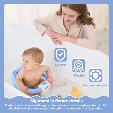 Scaun de Baie pentru Bebelusi Mavio®, Model Little Bear, Sistem Blocare, Varsta 6 luni+, Practic, Usor de Folosit, 4 Ventuze Fixare, Gauri Scurgere, Sezut si Spatar Confortabile, Materiale Sigure, Albastru - Img 2