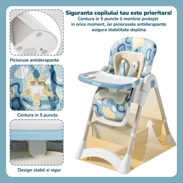 Scaun de Masa 3 in 1 pentru Bebelusi si Copii Mavio®, Model OMNY, 6-36 luni, Inaltime Reglabila, Greutate Maxima 25kg, Albastru - Img 3
