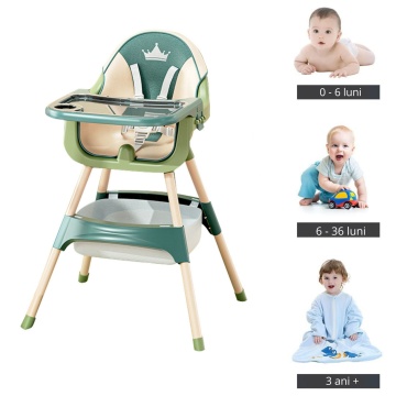 Scaun de Masa 3in1 pentru Bebelusi si Copii, Varsta 6-72 luni, Inaltime Ajustabila, Centura de Siguranta in 5 Puncte, Tavita Reglabila si Detasabila, Loc pentru Depozitare, Verde - Img 2