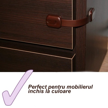 Set 6 Sigurante Usi Copii, Blocheaza Sertare, Frigider, Congelator, Ajustabile pe Lungime, Adeziv Puternic 3M, Fara Urme dupa Indepartare, Sistem de Inchidere Dublu, Maro - Img 2