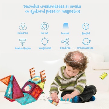 Set Magnetic de Constructie Mavio®, 71 de piese, Creativ, Jucarie Educationala Copii, pentru Baieti si Fete, Dezvoltarea Imaginatiei, Formelor Geometrice, Numeroase Modalitati de Constructie, Margini Rotunjite, Material ABS Non-Toxic, fara BPA - Img 3