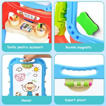 Tabla Magnetica Educativa pentru Copii Mavio®, cu Doua Fete Scris si Desenat, Creta, Magneti, Markere si Burete Incluse, Inaltime 66 cm - Img 6