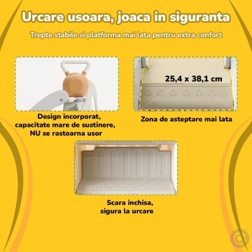 Tobogan Copii Mavio® cu Cos Baschet, 3–6 Ani, Panta Alunecare 165 cm, Structura HDPE Durabila, Pliabil, Stabil si Sigur, Design Ergonomic, Interior/Exterior, Dimensiuni 175x47x77 cm, Galben - Img 3