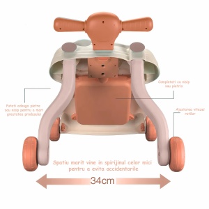 Antemergator Multifunctional Mavio®, pentru Bebelusi si Copii cu Varsta de pana la 36 de Luni, Interactiv si Educativ, Lumini si Sunete, Centru de Activitati, 4 Roti Ajustabile, Roz - Img 4