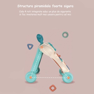 Antemergator Multifunctional Mavio®, pentru Bebelusi si Copii cu Varsta de pana la 36 de Luni, Interactiv si Educativ, Lumini si Sunete, Centru de Activitati, 4 Roti Ajustabile, Turcoaz - Img 5