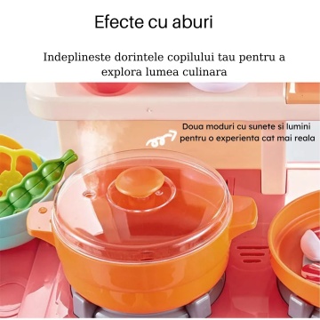 Bucatarie multifunctionala completa pentru copii, chiuveta cu circuit de apa, frigider, aragaz, tablita pentru notite, fructe, legume, multiple accesorii, 42 de piese in total, albastra - Img 4