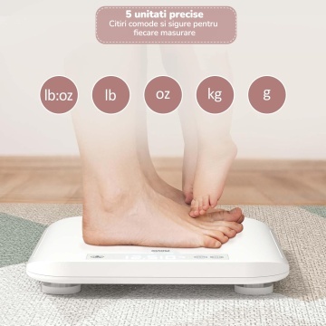 Cantar Bebelusi Mavio®, 2 in 1, Greutate Maxima 150 kg, Interval 30 g - 150 kg, Display LED, Functie Auto-Hold, Suprafata Anti-Alunecare, Masurare Inaltime, Bebelus si Mama, Diviziune 5 g, Unitati g, kg, oz, lb, lb - Img 5