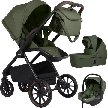 Carucior 3 in 1 pentru Bebelusi Mavio®, Model Urban, Landou, Parte Sport, Scoica Auto, Copii 0–4 Ani, Cadru Aluminiu, Sezut Reversibil, Pliere One Fold, Centura de Siguranta 5 Puncte, Roti EVA, Maner Reglabil, Geanta, Husa Ploaie, Plasa Tantari, Verde