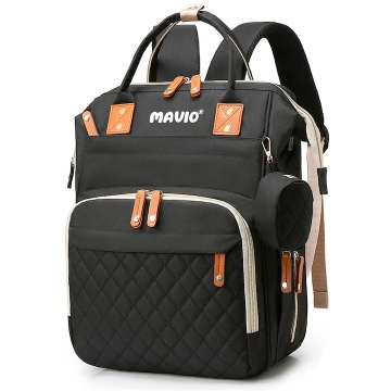 Geanta Mavio®, pentru Mamici si Copii, 17 Compartimente, Port Incarcare Telefon, Buzunar Termic, 56 L, Negru - Img 1