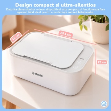 Incalzitor Servetele Umede pentru Bebelusi Mavio®, Ingrijire Nou-Nascuti, Capacitate 80-100 Servetele, 3 Trepte de Incalzire, Control Tactil, Incalzire Constanta, Mentine Umiditatea, 220-240V - Img 5