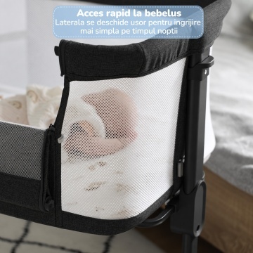 Patut Co-Sleeper Bebelusi Mavio®, 0-6 Luni, Greutate Maxima 9 kg, Reglare pe 5 Niveluri de Inaltime, Utilizare Bedside Sleeper, Husa Detasabila si Lavabila, Saltea 80 x 46 cm - Img 5
