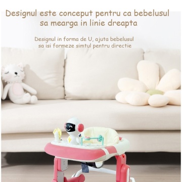 Premergator Reglabil pentru Bebelusi cu Varsta intre 6-18 Luni, Pliabil cu 3 Jucarii, Material Respirabil, Roz - Img 4