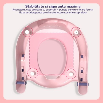 Reductor WC cu Scara Mavio® pentru Copii 1-7 Ani, Pliabil, 2 Trepte, Inaltime Reglabila 38-43 cm, Manere de Sustinere, Picioare si Zone Antiderapante, Design Anti-Stropire, Greutate Maxima 50 kg, Compatibil cu Majoritatea Toaletelor, Roz - Img 3