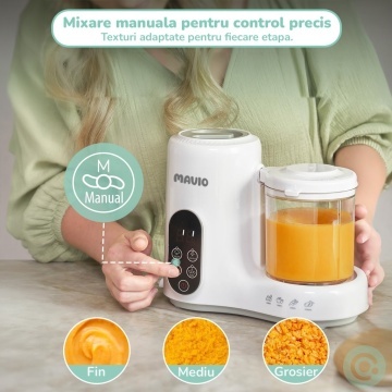 Resigilat - Aparat Gatit la Abur pentru Bebelusi Mavio®, 4-in-1, Gatire, Mixare, Sterilizare & Reincalzire, Lama din otel inoxidabil, 600 ml, Detasabil si Lavabil, 300W, Auto Blend, BPA Free, Alb - Img 6