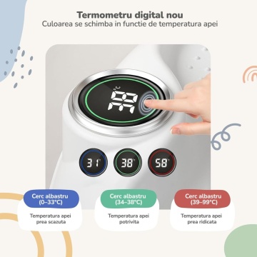 Resigilat - Cadita Pliabila pentru Bebelusi Mavio®, Model BabySpa, Reductor Ergonomic, Termometru Digital Incorporat, 0–36 Luni, 40L Capacitate, 83 cm, Dop Scurgere, Suport Dus, Picioare Antiderapante, Design Compact, Roz - Img 4