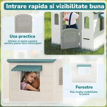 Resigilat - Casuta de Joaca pentru Copii Mavio®, Joaca 3 in 1 in Gradina, Baschet, Aruncarea Inelelor, Joc de Rol, Usa, Ferestre, Cadru Rezistent, Margini Fine, Interior si Exterior, Varsta Recomandata 2 ani+, Alb/Turcoaz - Img 4