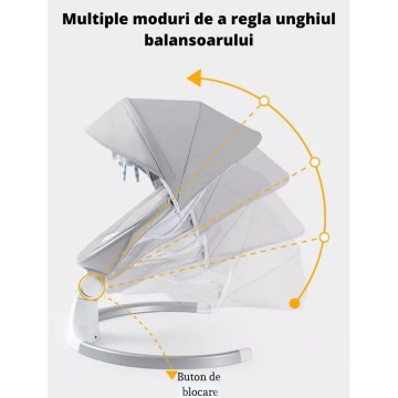 Resigilat - Leagan Electric, Acoperis Rabatabil si Plasa Protectie Tantari pentru Bebelusi, Conexiune Bluetooth, Telecomanda, Jucarii si Melodii - Img 6