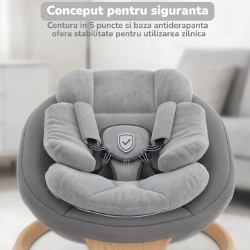 Resigilat - Leagan Electric pentru Bebelusi Mavio®, Pentru Bebelusi 0+ Luni, Greutate Maxima 9 kg, 5 Viteze de Leganare, Functie Muzica, Timer, Bluetooth, Telecomanda, Centura de Siguranta in 3 Puncte, Plasa Anti-Insecte, Cadru Rezistent, Pliabil - Img 5
