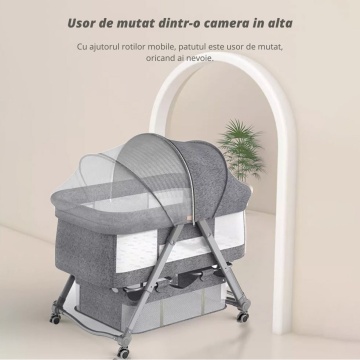 Resigilat - Patut Pliabil pentru Bebelusi, Usor de Transportat, Sistem de Blocare, Pliabil, Plasa Impotriva Insectelor, Cadru de Aluminiu, Cos Depozitare, Varsta 0-24 luni, Gri - Img 7