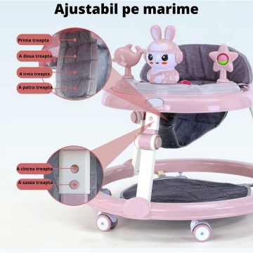 Resigilat - Premergator Reglabil pentru Bebelusi cu Varsta intre 6-36 Luni, Pliabil cu 3 Jucarii, Material Respirabil, Greutatea Maxima 20 kg, Roz - Img 2