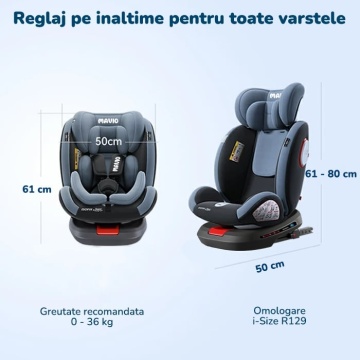 Resigilat - Scaun Auto Bebelusi Mavio®, Model Asento, 40-150 cm, 360 de grade, ISOFIX, Copii intre 0 - 12 ani, Omologat i-Size R129, Gri Inchis - Img 7