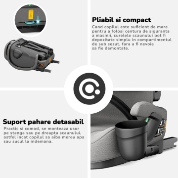 Resigilat - Scaun Auto Bebelusi Mavio®, Model Foldy, 76-150 cm, Unghi Reglabil, ISOFIX, Copii intre 18 luni - 12 ani, Pliabil, Spatar Rabatabil, Omologat i-Size R129, Protectie Impact Lateral, Centura de Siguranta 5 Puncte, Tetiera Reglabila - Img 8