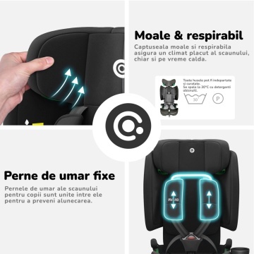 Resigilat - Scaun Auto Bebelusi Mavio®, Model Foldy, 76-150 cm, Unghi Reglabil, ISOFIX, Copii intre 18 luni - 12 ani, Pliabil, Omologat i-Size R129, Protectie Impact Lateral, Centura de Siguranta 5 Puncte, Tetiera Reglabila, Husa Detasabila, Negru - Img 6